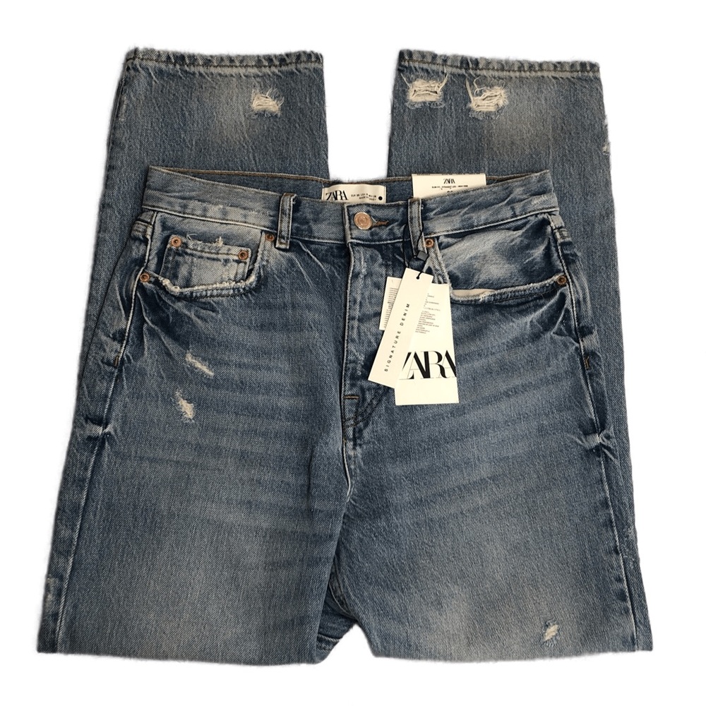 NEW Straight ZARA High Rise Light Wash Denim Women's Sz 6 Coastal Cowgirl Jeans - Picture 2 of 16